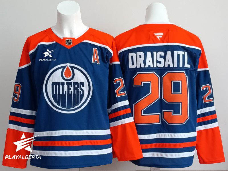 Men 2025 Edmonton Oilers #29 Draisaitl Blue Fanatics Home Premium NHL Jersey style 2